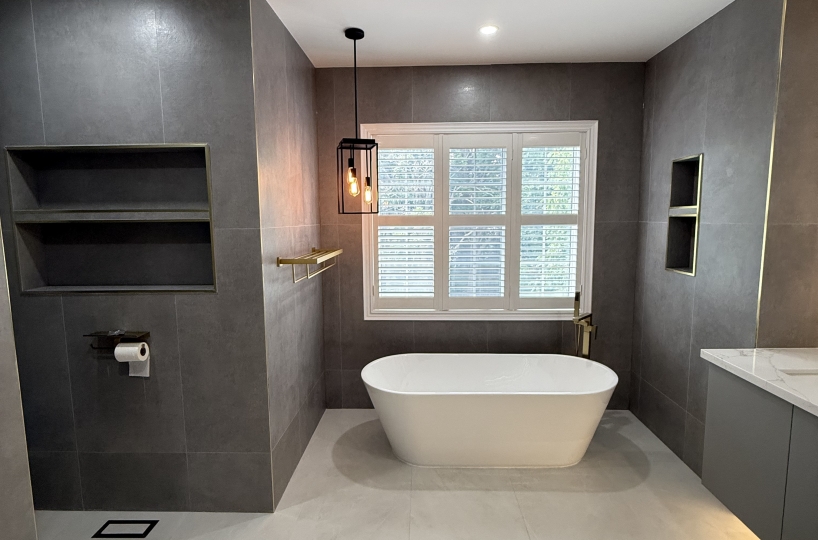 Luxury Bathroom With Custom Vanity & LED Shower Niche