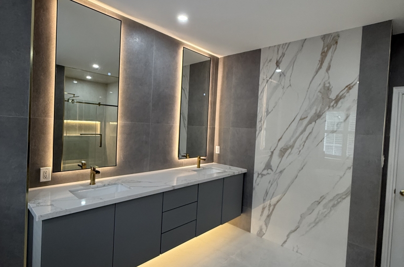 Luxury Bathroom With Custom Vanity & LED Shower Niche